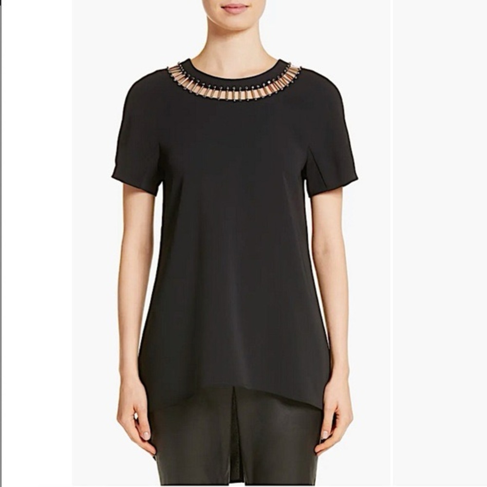 St. John Couture Black Hand Beaded Tunic Blouse Size Medium